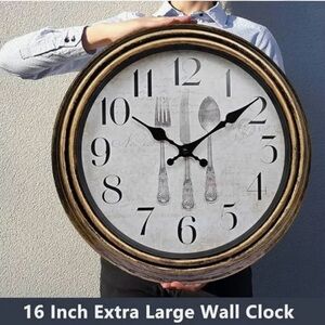 Vintage Wall Clock,16" Large Silent Non Ticking Retro Wall Clock,Quartz Battery